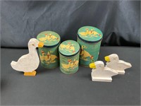 Vintage Nesting Cans & Wooden Ducks