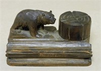 Black Forest Bear Figural Oak Pen and Ink Stand.