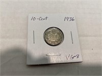 1936 Canada 10 cent piece - very good