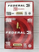 200rds 9mm ammunition: Federal, 115gr FMJ RN - no