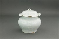 Chinese Dingyao Porcelain Jar with Foliaged Cover