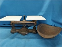 Tile platform and cast iron Balance Scale and a