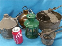 Lot - Dough Mixer, Tin Lamp oil can, candle