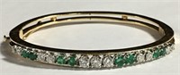 14k Gold, Diamond And Emerald Bangle Bracelet