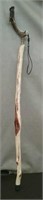 Carved Wood Walking Stick, Light Wood With Antler