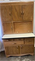 Vintage Oak Hoosier Cabinet with Enamel Top and
