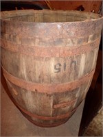ANTIQUE WOODEN BARREL IS 24" TALL