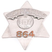 RETIRED CHICAGO ILLINOIS POLICE PIE PLATE BADGE NO