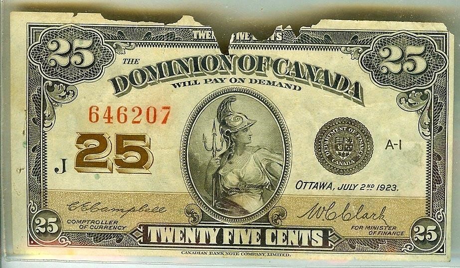 1923 Dominion of Canada 25c Note