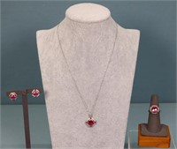 3pc. Sterling Silver & Ruby Jewelry Set