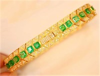 5.7ct Natural Emerald 18Kt Gold Bracelet