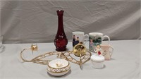 Vt wall sconces,Ruby red bottle,trinket boxes&more