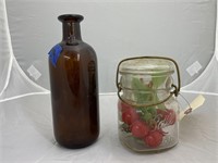 2 pc, Ball Glass Jar, Vintage Amber Bottle
