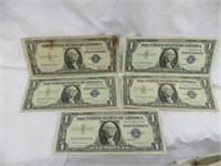 5PC 1935G, 1957A AND 1957B SILVER CERTIFICATES
