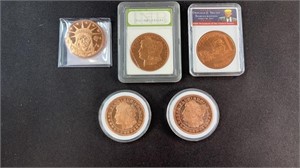 (5) COPPER MEDALION COINS