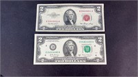 RED & GREEN SEAL $2 DOLLAR BILLS