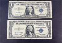 (2) BLUE STAR $1 DOLLAR BILLS 1935 & 1957