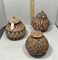 Three Geometric Decorative Central African Baskets