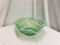 Antique Depression Green & Opalescent Edge Bowl