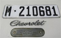Metal Ford Plate, Chevy Emblem & EU Plate
