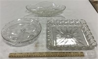 3 glass dishes w/glass serving tray