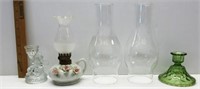 Oil Lamp w/Globes, Glass Candle Holders
