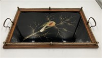 Painted Bird on Black Acrylic Wood Serving Tray DH