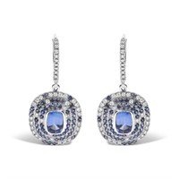 18K White Gold Sapphire Diamond Drop Earrings
