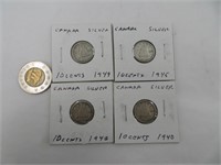 4 x 0.10$ Canada années 40 silver