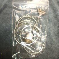 Bag of Silver Toned Bracelets & Collector's Spoon