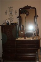 Antique Like Dresser with Marble Top & Mirror