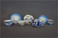 Japanese Dragonware Crane & Blueware Tea Cup Sets