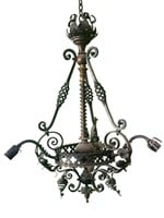 Large French Iron Gothic Light with Brass Center