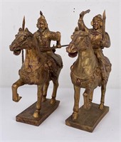 Chinese Gold Gilt Wood Warrior Figures