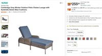 E2137 Gray Wicker Chaise Lounge w/ Blue Cushions