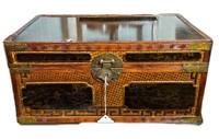 Vintage Oriental Enameled Wicker Trunk / Chest