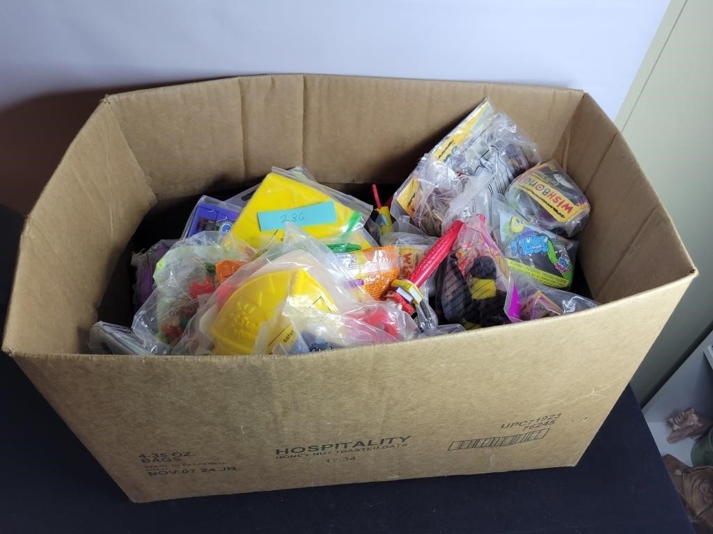 box of vintage happy meal toys