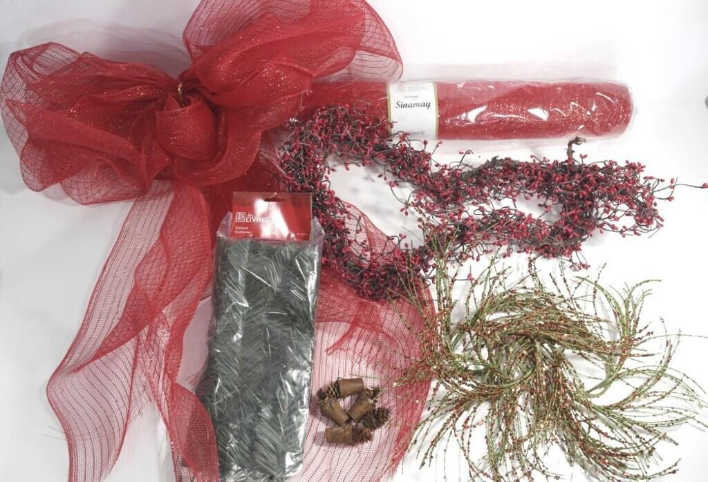 ASSTD.HOLIDAY DECOR: RIBBON, BRANCHES, PINECONES