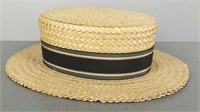 Antique mens straw hat with solar straws label