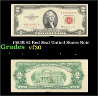 1953B $2 Red Seal United States Note Grades vf++