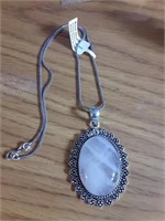 Rose Quartz  16 in pendant German Silver New