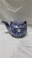 1800s cast-iron and granetware tea pot