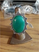 Green Oynx size 7 ring German Silver New