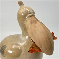 Pelican Sculpture with Fish - Porcelain and Metal