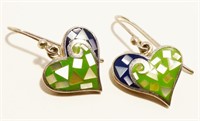 1" Sterling Silver Mosaic Heart Earrings 5g