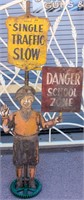 Antique 1920s Rare School Zone Crossing Sign