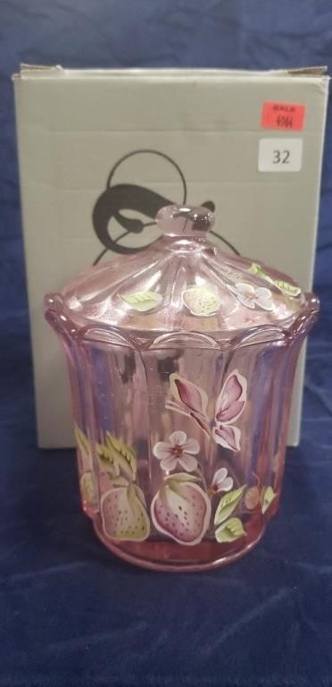 (1) Fenton Pink Box w/ Cover & Box (6" Tall)