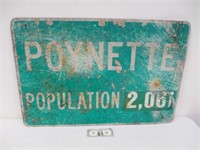 Vintage Poynette Wisconsin Population Sign -