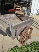 Steel Whel Wooden Wagon w/ Tractor Seat