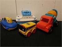 Green toys bathtub toys, and noisy school bus and